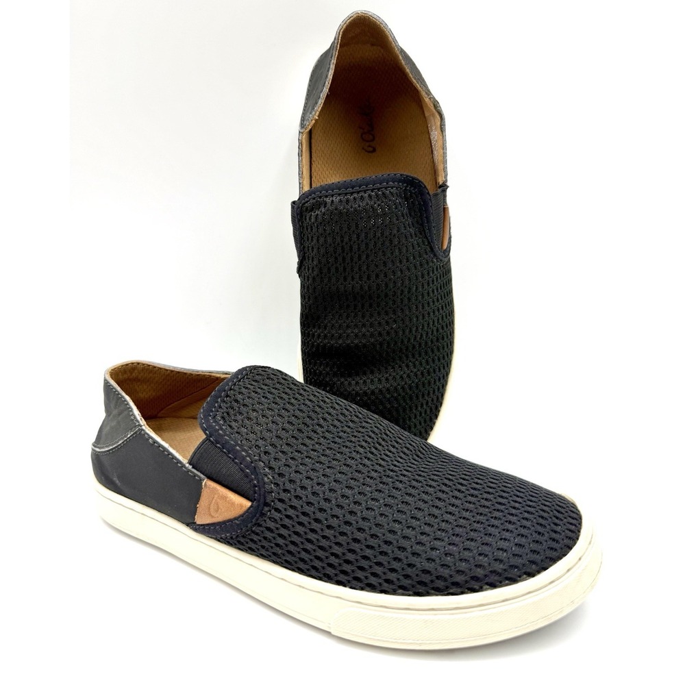 OluKai Pehuea Slip Ons Black Mesh Wmn's Size‎ 7 Shoes Casual Beach Boat Vacation